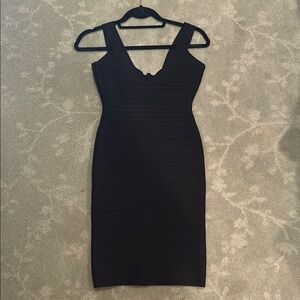 Herve Leger Black Sleeveless V-Neck Bodycon Midi Dress